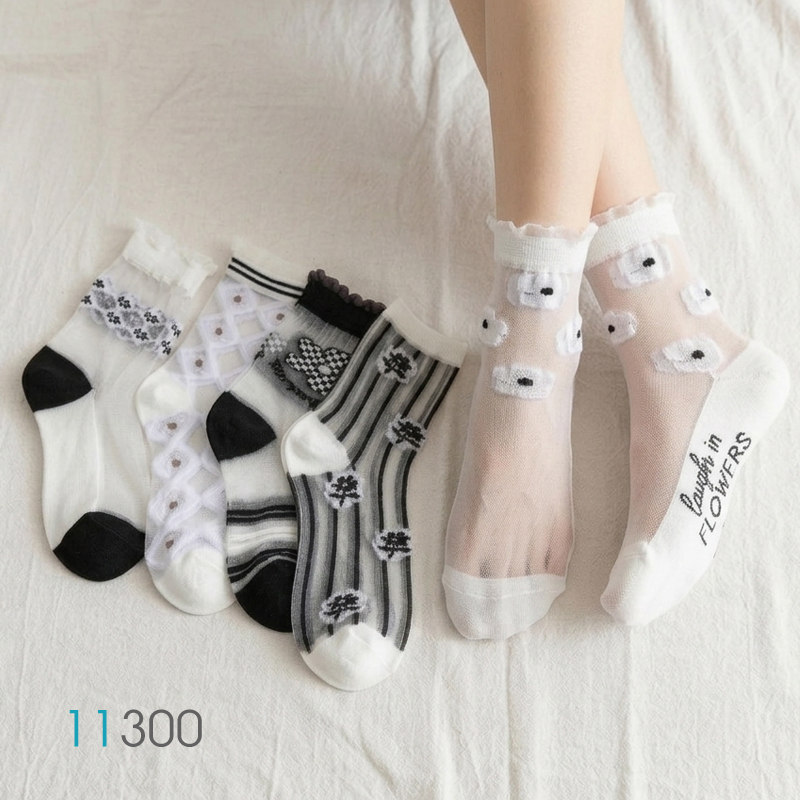 پک ۵ جفتی جوراب شیشه‌ای فانتزی